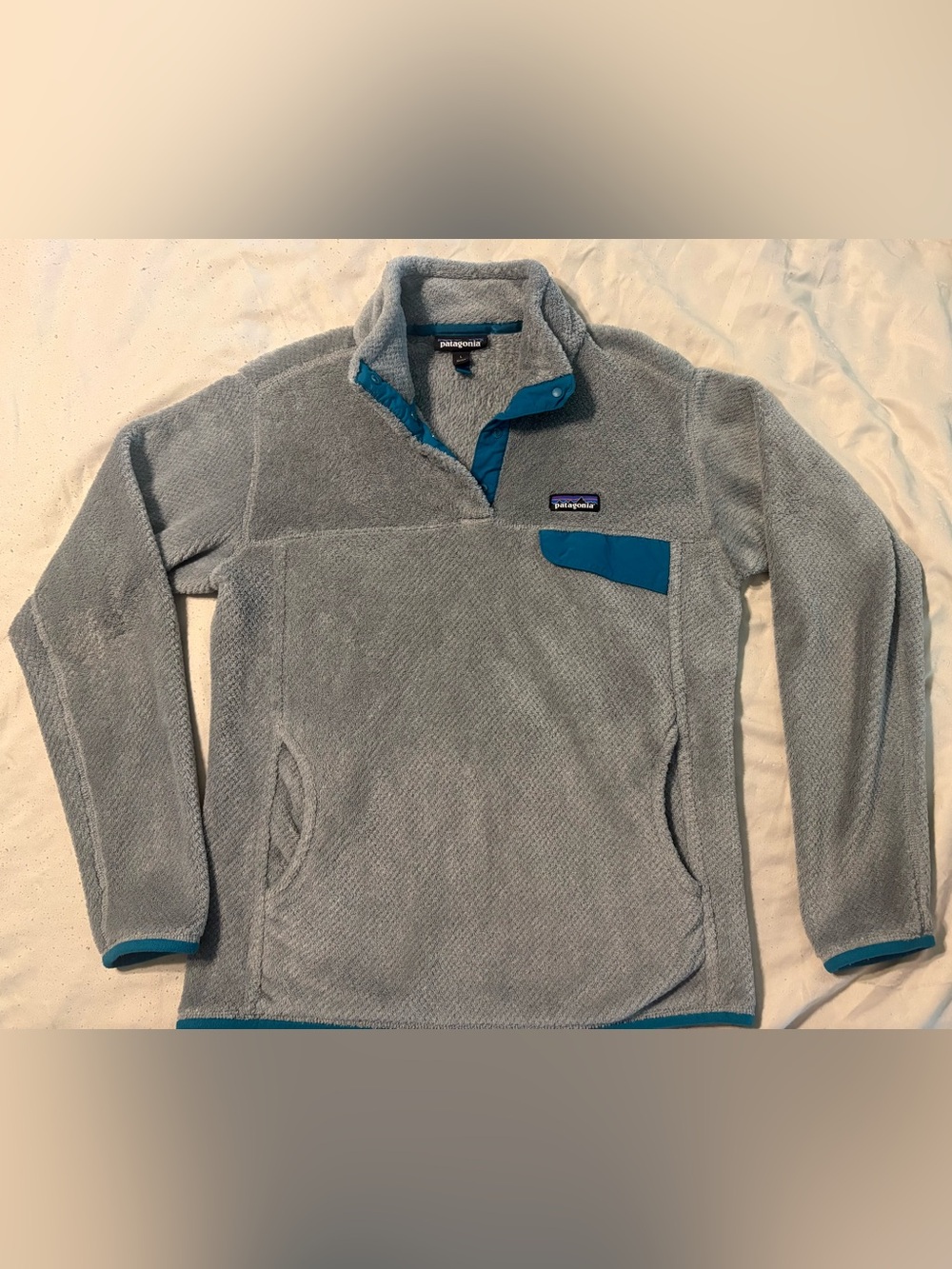 Patagonia Snap-T Fleece Pullover - Light Gray with Teal Accents